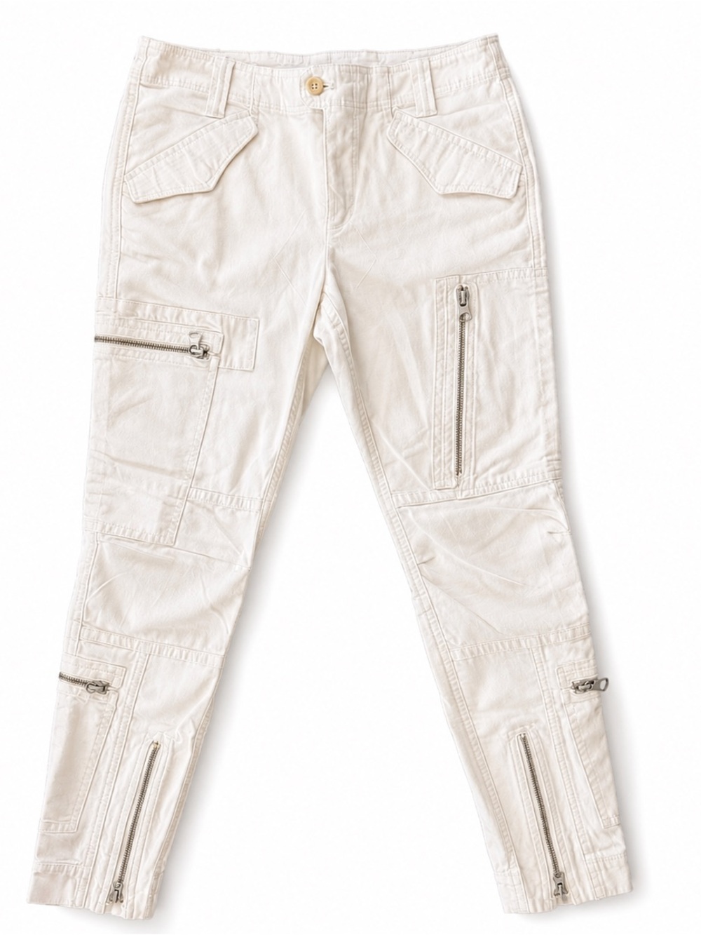 Ralph Lauren Cream Ankle Cargo Pants with Zipper Details